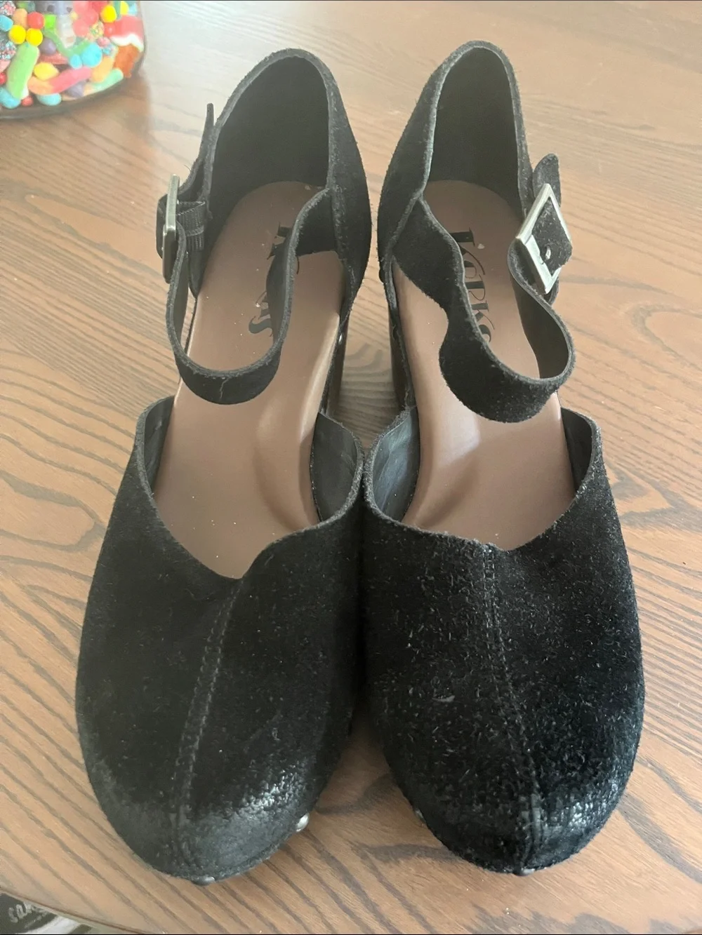Korks Black Suede Studded Mary Jane Clogs Evah Size 8.5